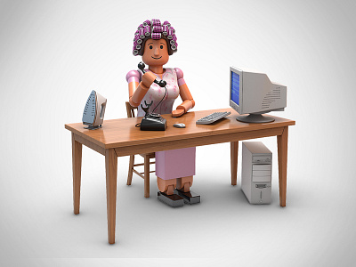 Old School Grandmother in Curlers 3d iron mom pc table