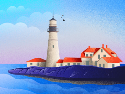 Light house illustration sea house blue
