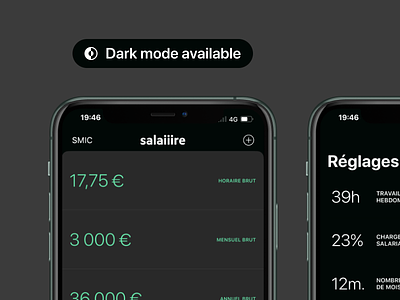 Dark mode is here on Salaiiire! 🌒 app dark dark mode green ios iphone minimal night salaire salary ui ux work