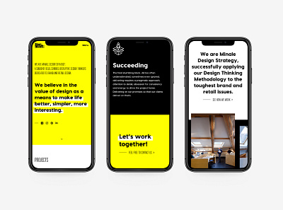 Part 3 • New website for Minale Design Strategy agency art direction black brand datocms development new redesign web design webdesign website white yellow