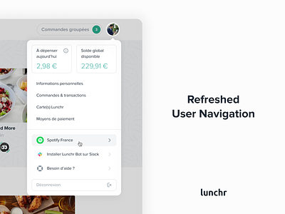 Lunchr User Navigation Concept admin clean interface design menu minimal navigation service ui user ux white