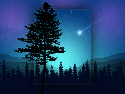 Falling Star Landscape blue falling star frame green landscape mountain night pine purple sky star tree