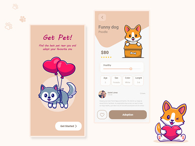 Pets Adoption App design application design application ui cute app design figma graphic design illustration illustrator mobile app pet app ui ui aplication ui app ui mobile uiux xd design