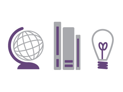 Education books education globe gray icons knowledge lightbulb purple