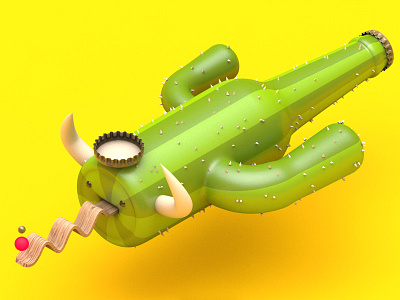 Longhorn Bottle Cactus 3d character comp design quick