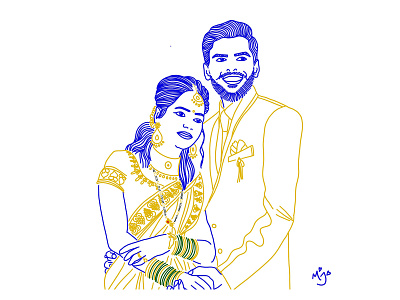 Newly Weds couple frame couple illustration couple portraits custom portrait digital illustration digital portrait doodleart doodles handdrawn illustration linearart