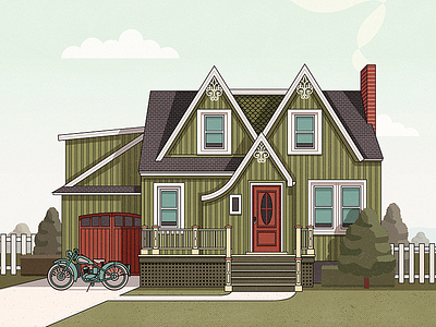 House & Motorcycle adobeillustrator design flat house illustration illustrator motocycle photoshop sky trees vector vehicle