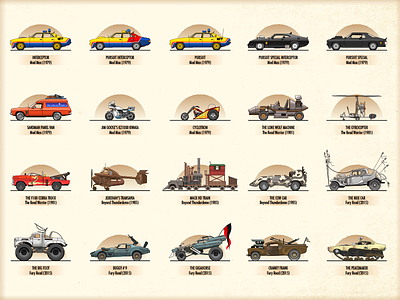 The Vehicles Of Mad Max cars illustration madmax vector