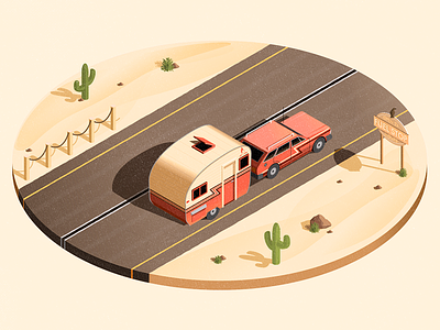 Desert Road car desert illustration illustrator isometric pink stationwagon vector
