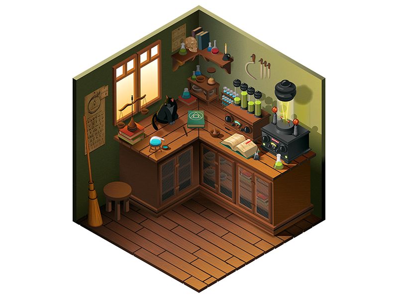 Fat Lab Cat isometric illustration vector laboratory
