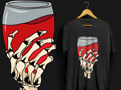 Halloween T-shirt Design apparel black dark graphic design halloween halloween t shirt happy halloween horror scary skeleton skeleton hand skeleton hand and wine skull t shirt design tshirt wine wine glass