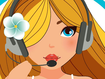 Formentera Website Character beauty character flower girl headset microphone summer vector drawing