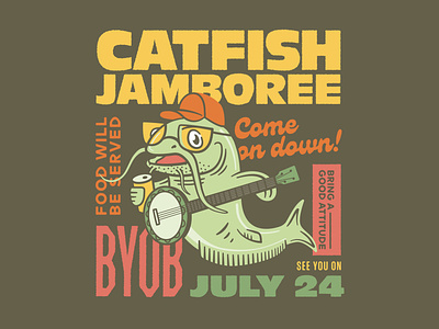 Catfish Jamboree art bbq bbq invite design fish fun illustration illustrator invitation layout party typography vector