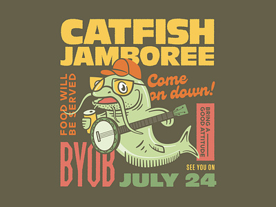 Catfish Jamboree art bbq bbq invite design fish fun illustration illustrator invitation layout party typography vector