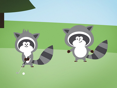 Raccoons golf illustration raccoons