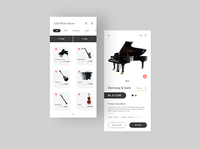 musical instrument buying app app design music app ui ui design