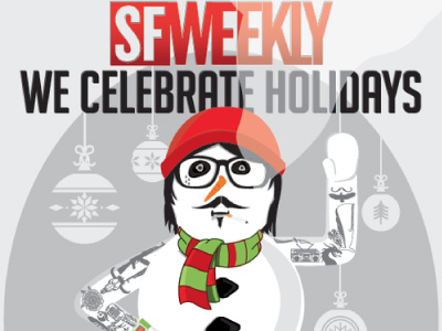 SF Weekly Holiday Card hipster snowman holiday card