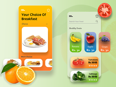 Food and Fruits delivery mobile app concept branding design ui