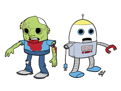 Zombie + Bot cartoon cartoon character character clock doodle future illustration robot zombie