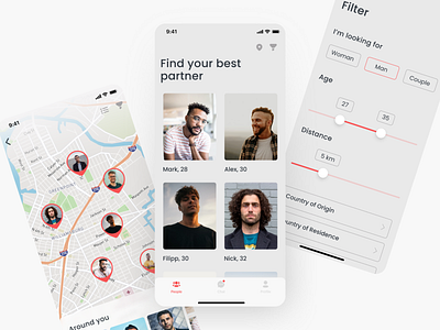 Dating App app dating app design filter ios map mobile mobile app mobile design ui ux
