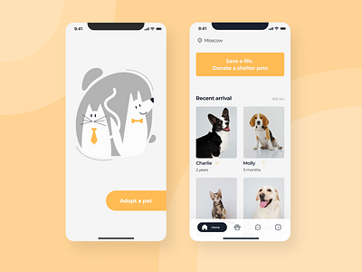 Mobile App | Pet Shelter adopt adopt pet animal app design illustration ios mobile mobile app mobile design pet shelter splash screen tabbar ui ux
