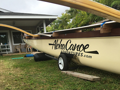 Aloha Canoe Adventures canoe sticker badge branding canoe design hawaii islands logo mokuluas script sticker vector vinyl