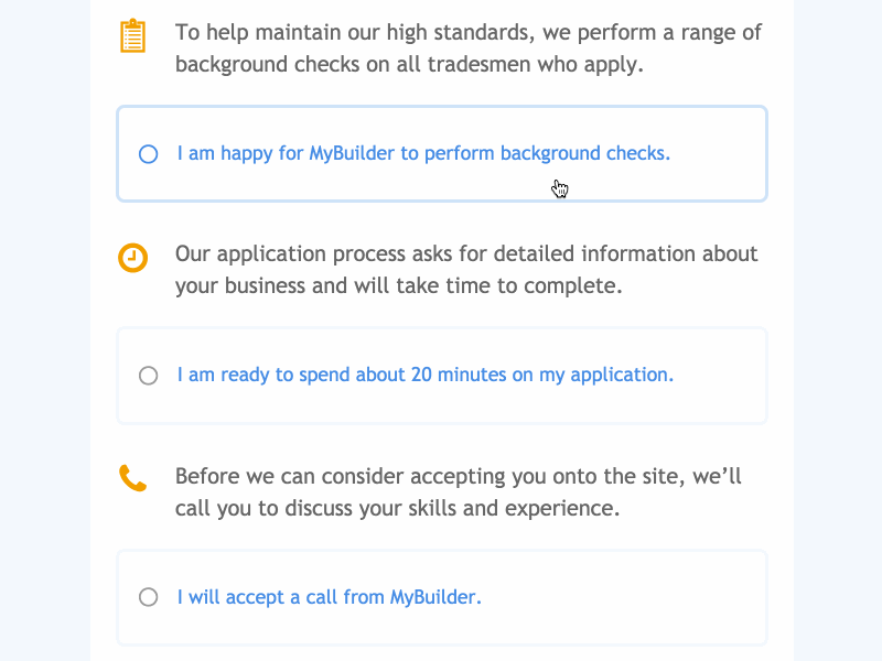 Setting expectations checkboxes forms header icons trebuchet ui