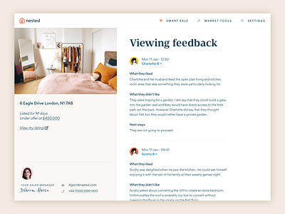Viewing feedback avatar bedroom design estate agent nested property sketch ui ux