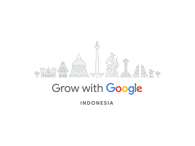 Grow with Google Indonesia borobudur equator monument gapura bali google grow illustration indonesia line art monas rumah gadang surabaya statue toraja house vector