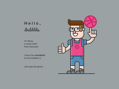 Hello Dribbble! character debut illustration lineart vector