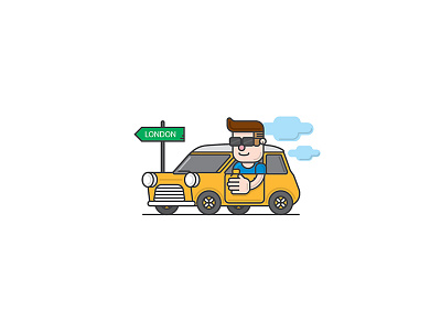 Travelling Series - Goes To London artwork character illustration lineart london mini cooper morris shot travelling vector