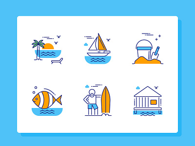 Travel Icon Set Part 1 beach beach villa boat fish sailing sand bucket sunset surfer travel vacation