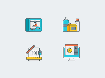 3D Print Icon Set 3d print icon illustration printing technology