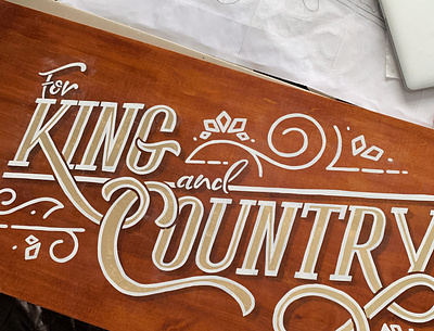 For King and Country Wood Sign calligraphy commission custom enamel gold leaf hand drawn hand lettered king and country lettering quote sign sign painting sign writing wall art wood