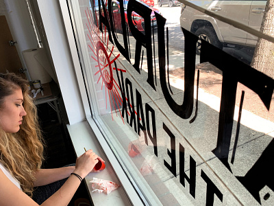 Saturday Window Process enamel hand drawn hand lettered lettered lettering process sign sign painting sign writing storefront street art window