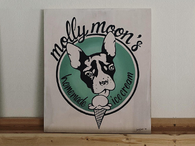 Hand Painted Molly Moon's Logo Sign commission custom enamel hand drawn hand lettered ice cream lettering sign sign painting sign writing wall art
