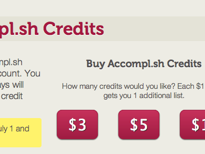 Accompl.sh Credits buttons credits design freemium layout