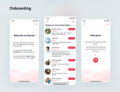 Mobile app UI: Onboarding app clean design graphic media mobile onboarding screens social ui ux