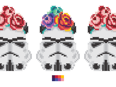 FridaTrooper or StormKahlo adobe illustrator crossstitchpattern embroidery fridakahlo illustration pixelart stormtrooper