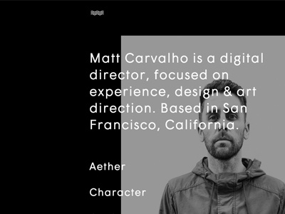 Homepage / Profile character css digital director hover animation matt carvalho portfolio responsive ui website