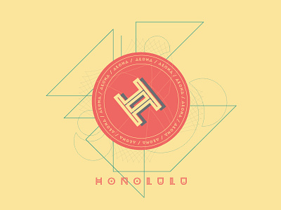 State Capitol Badge Project - Honolulu, HI badge capital capitol circle green hawaii honolulu illustration lines mauve state yellow
