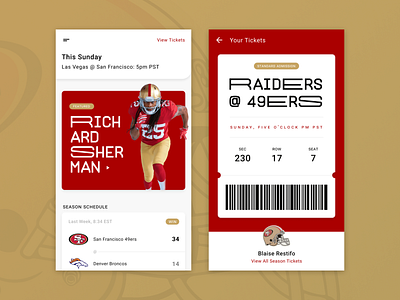 49ers Concept 49ers football material design sports sports branding tickets ui