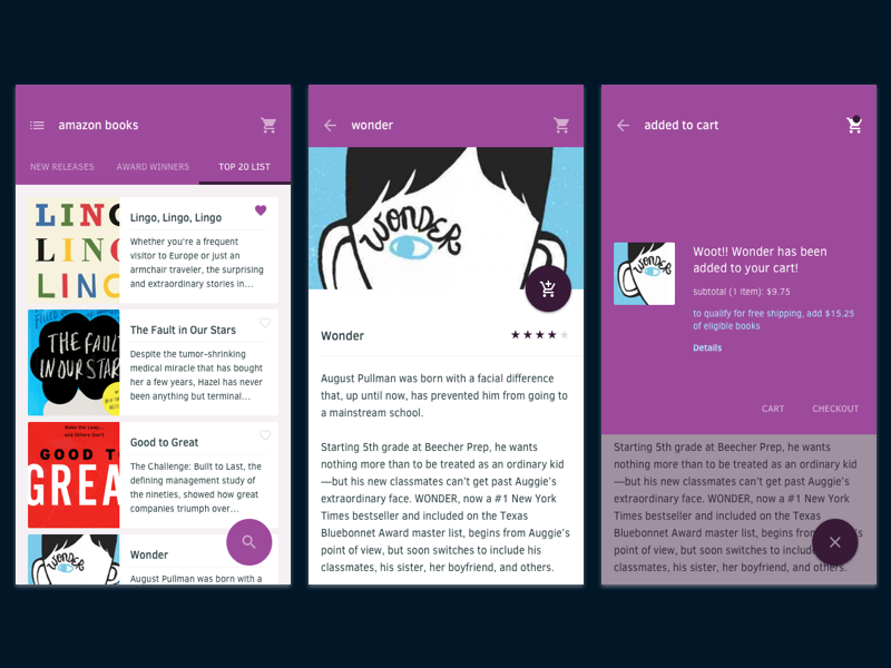 Amazon Books App Add to cart by Margaret Haag on Dribbble