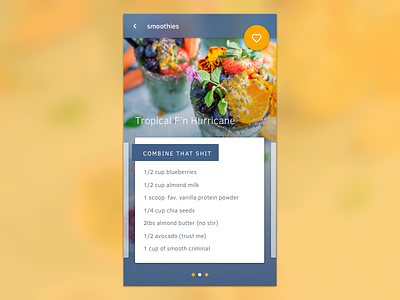 Daily UI, Day #2: Recipe carousel ingredients list material material design michael jackson pagination recipe smooth criminal smoothie ui
