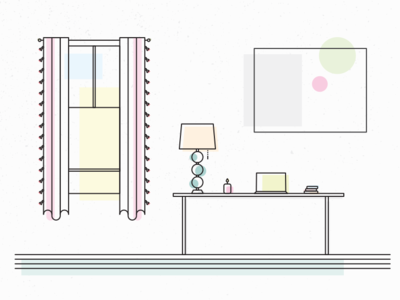 View of My Desk lamp curtains desk offset fills illustration line art