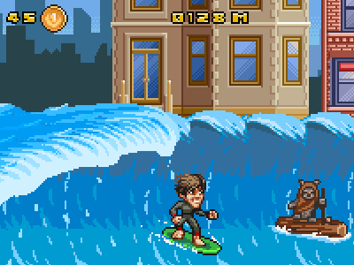 Surfung Tsunami game pixel ar pixel art