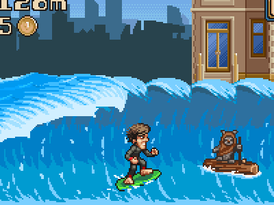 Surfing Tsunami Animated game pixel art pixel art