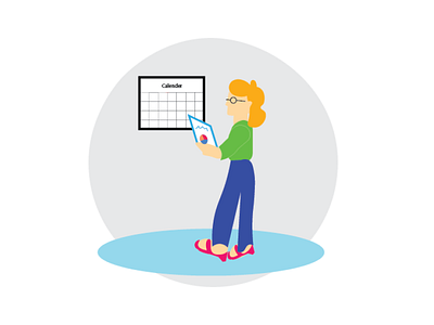 A woman looks at the calender design illustration ui