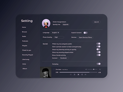 music app settings page