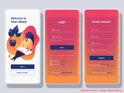 Daily UI #001 books cadastro challenge dailyui illustration library login mobile design mobile ui sign in signup ui design ux design